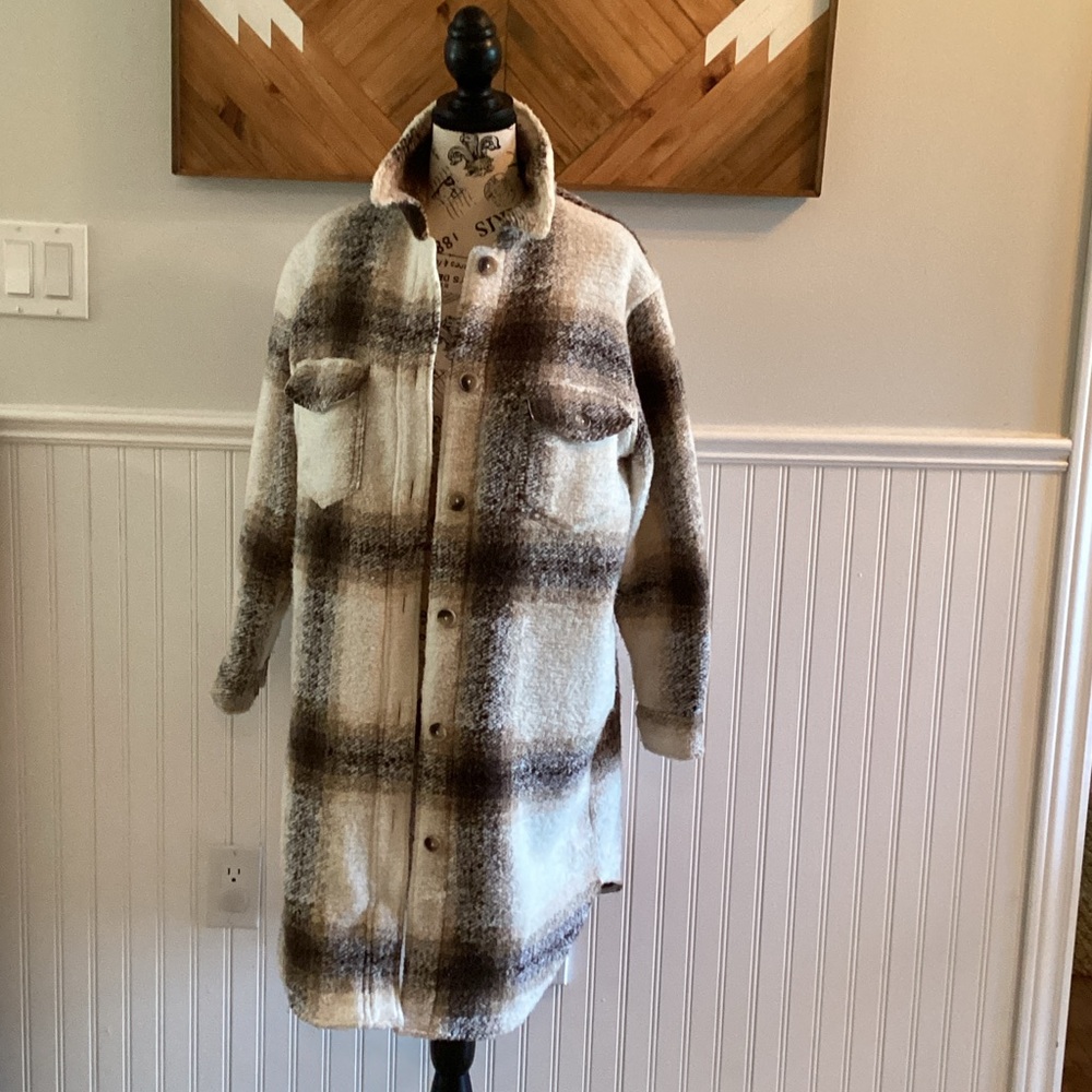 Joie Cream and Brown Checkered Teddy Jacket